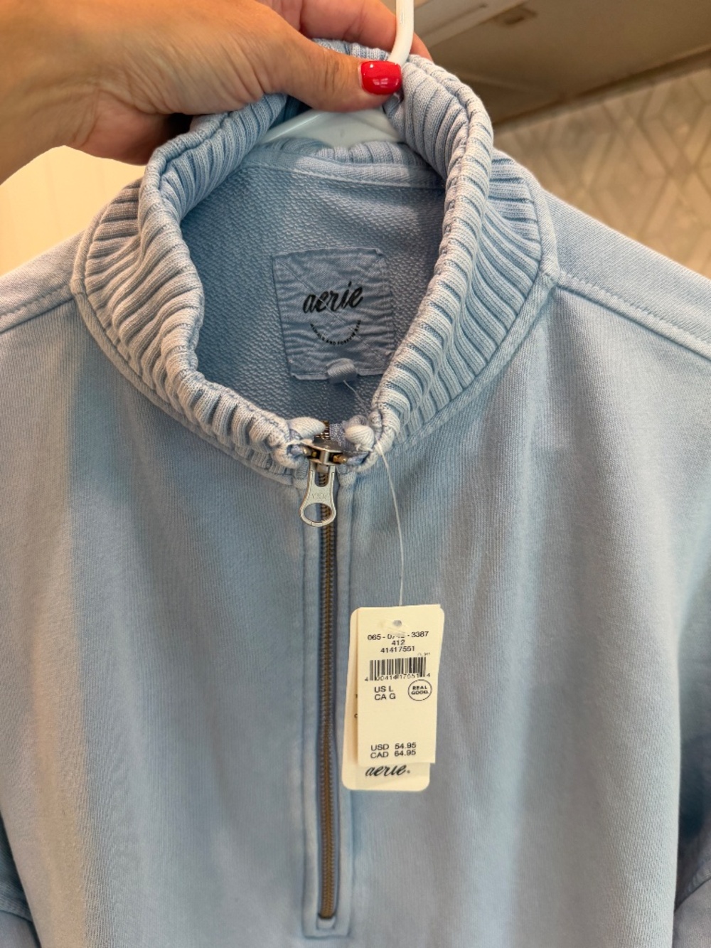 Aerie Sun's Out quarter zip sweatshirt, light blue, women's L, NWT - Picture 4 of 4